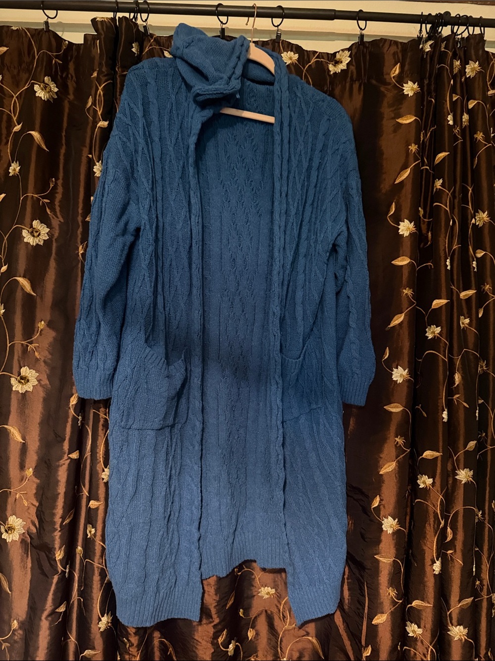 Cozy Cable-Knit Open Cardigan Sweater - Blue